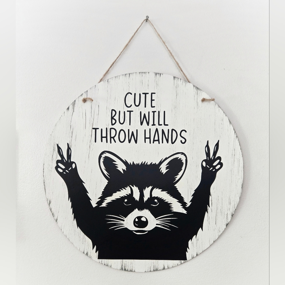 Handmade Funny Rustic Raccoon Round Wall Sign